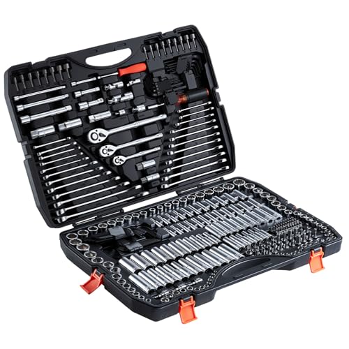VEVOR Mechanics Tool Set, 308-Piece Mechanic Tool Kit, 1/4 in, 3/8 in, and 1/2 in Drive, SAE and Metric Socket Set, Wrenches, Screwdriver Bits, Accessories, and Storage Case, for Automotive Repair - size: 308-PCS