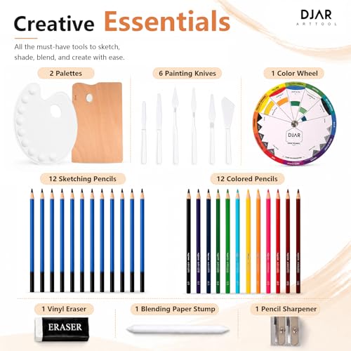 DJAR 169-Piece Wooden French Easel Art Painting Kit for Adults