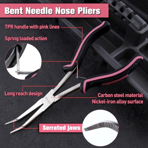 7-Inch Long Reach Bent Needle Nose Pliers Serrated Jaw Bent Long Nose Pliers Extra Long Needle Nose Pliers Jewelry Pliers for Jewelry Making, Wire Wrapping and Object Gripping in Tight Spaces - style: Bent Needle Nose Plier Serrated Jaws