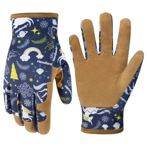 HANDLANDY Kids Leather Gardening Gloves, Kid Work Gloves, Blue, L - color: Blue (1 Pair), size: Large (Age 8-9)