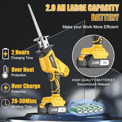 Cordless Reciprocating Saw, Electric Saw with Battery and Charger, 20V Battery Power Saws, 0-3500 SPM Variable Speed, Tool-Free Change, 4 PCS Blades for Wood PVC Metal Pipe Tree Cutting, 2 Batteries - style: 2 Batteries
