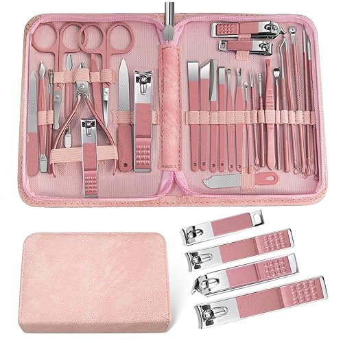 Women Manicure kit Professional sat Nail Set kit Pedicure Kit 30 in 1 Nail Clippers for Women Grooming Nail Care kit with Luxurious Travel Case Pink - color: 30 in 1 Pink
