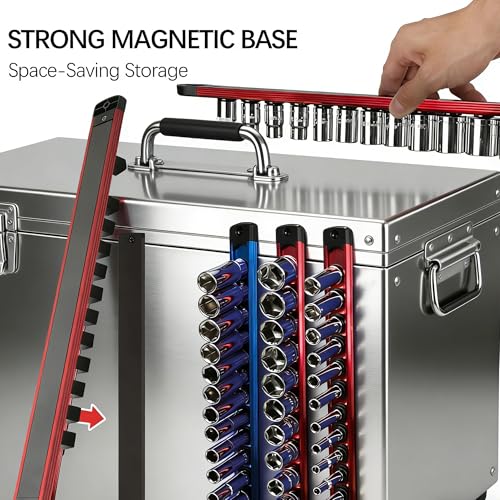 Magnetic Socket Organizer 9-Piece for 1/4, 3/8, 1/2 Sockets Red/Blue/Green