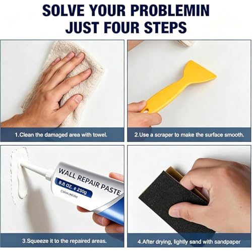 Efficient Drywall Repair Kit, Quick Drying Wall Repair Paste with Scraper & Sandpaper, Durable Spackle Wall Repair, Upgrade Wall Mending Agent for Holes & Cracks, Dents & Small Damage (2 Pcs) - color: 2 Pcs