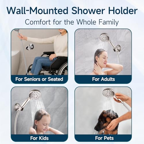 BRIGHT SHOWERS Handheld Shower Head Holder with Dual Angle Positions, Wall Suction Bracket Includes Adhesive 3M Disc, No Tools Required and Easy Installation, Brushed Nickel Finish - color: Brushed Nickel, style: Suction & Adhesive - 2 Angles