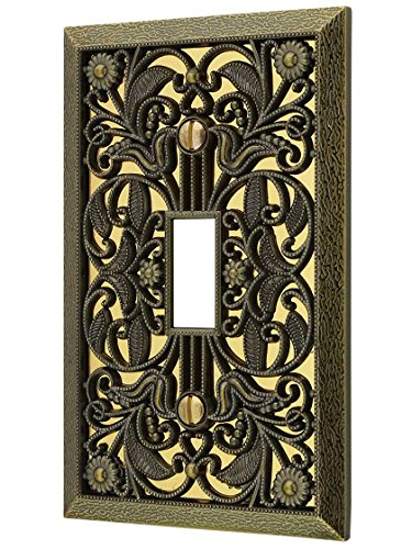 Amerelle 65TAB Filigree Wallplate, 1 Toggle, Antique Brass - size: 1 Toggle