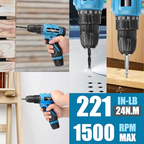 JENABOM 146-Piece Home Tool Set with 12V Blue Cordless Drill - color: Blue
