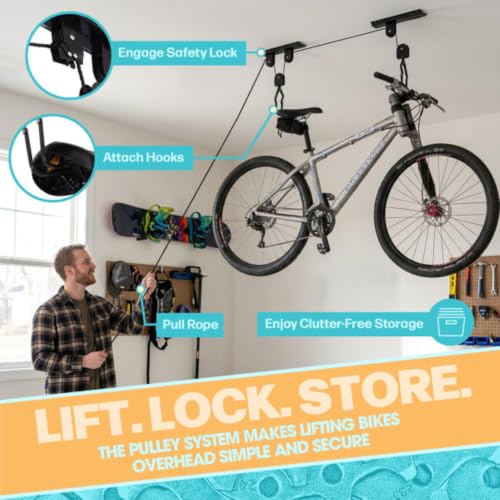RAD Sportz Bicycle Hoist 2-Pack Quality Garage Storage Bike Lift with 100 lb Capacity Even Works as Ladder Lift Premium Quality - size: 2-Pack