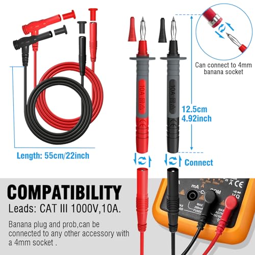 25PCS Multimeter Test Leads Kit, Test Leads Set with Replaceable Alligator Clips,Wire Piercing Probes, Alligator Clips,Test Hook Clips,Test Tweezer for Digital Electrical Multimeter Testing - color: Test Kit-1