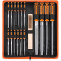 REXBETI 25Pcs Metal File Set, Tool Sharpening, Woodworking, Finishing File | 4 Large Flat/Triangle/Half-Round/Round File, 12 Needle Files, Working with Wood, Metal, Glass, Tile, Leather, Plastic, T12 - style: 25PCS