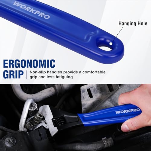 WORKPRO 5 PCS Adjustable Wrench Set, 4", 6", 8", 10" 12" Wide Jaw Wrenches - color: Blue, size: 4-Inch & 6-Inch & 8-Inch & 10-Inch & 12-Inch