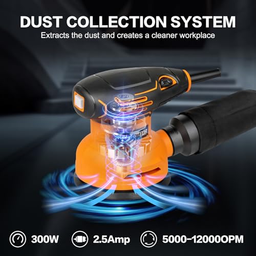 5" Orbital Sander,300W 5000-12000OPM Variable Speed 20 Sandpapers - style: Dust bag