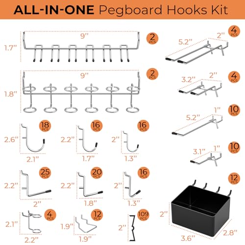 INCLY 278PCS Pegboard Accessories Organizer Kit with Peg Borad Hooks & Bins - size: 278 PCS