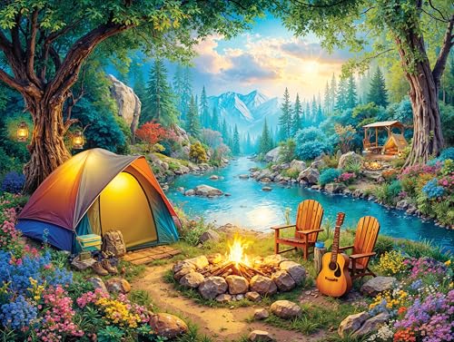 Adult Jigsaw Puzzle 1000 Piece Camping Scene - color: Campfire Calm