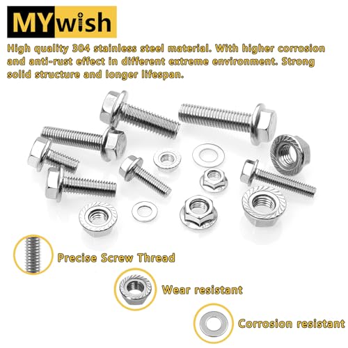 M6x1.0 Bolt (10 Sets) M6 x 25mm Flanged Hex Head Nuts and Bolts, M6 Bolt Flange Hexagon Screws with Nuts and Washers, 304 Stainless Steel 18-8 Metric Bolts, DIN 6921, By Mywish - color: Silver-M6, size: 25mm
