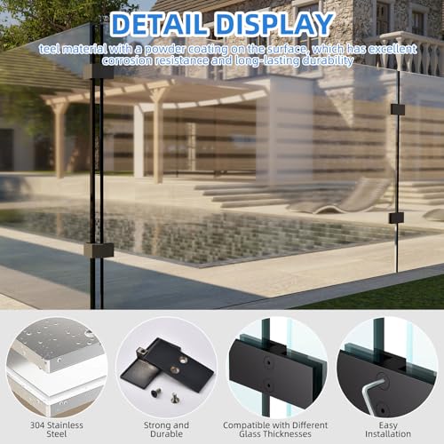 Railing Glass Clamps 4 Pack, 304 ss Fits 5/16"- 3/8"-1/2"Glass Thickness - color: Black, 180 Degree-4pcs