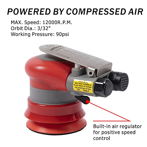 Pneumatic random orbital sander 3-inch light weight palm sander 3/32" (2.5 mm) diameter orbit 12000 RPM with extra backing pad and 12pcs sandpaper - style: 3in Non-Vacuum