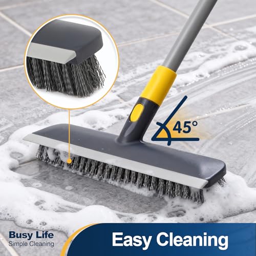 Yocada Floor Scrub Brush Telescopic Handle 2 in 1 Scrape Brush 55.9 inch | Stiff Bristle Shower Scrubber for Cleaning Patio Bathroom Garage Kitchen Wall Deck Tub Tile