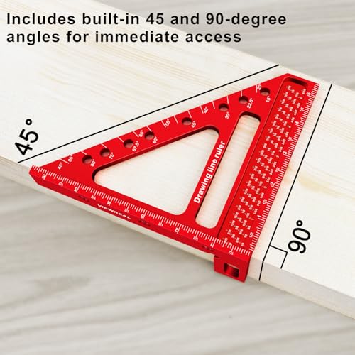 Large Carpenter Square 6.5''x5.79''Protractor Ruler with 3D Multi-Angle Measuring and Scribing Features with Anti-Lost Pin for Accurate Woodworking & Construction - color: Red