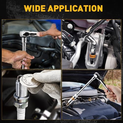 12-Piece 3/8" Drive Spark Plug Socket Set with Ratchet Handle, Universal Joint, Spark Plug Gapper & Extension Bar, 9/16", 5/8", 3/4", 13/16", 14mm, 18mm, CR-V Sockets with Rubber Holding Rings - size: 12-Piece Spark Plug Socket Set