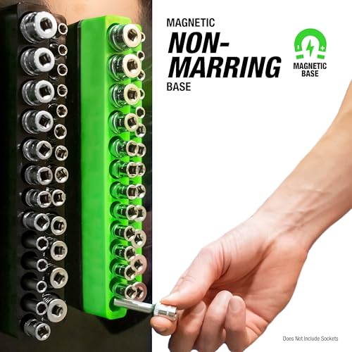 OEMTOOLS 6-Pc Metric & SAE Magnetic Socket Tray Set Holds 143 Sockets | Magnetic Socket Organizer Tray, Non-Marring Rubberized Base, Clearly Marked Sizes, 1/4, 3/8, 1/2 Inch Sockets - style: Black and Green