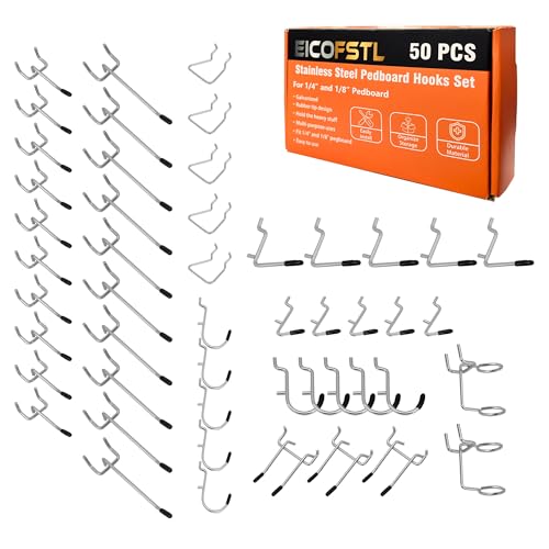 50-Piece Pedboard Hook Set, Durable Metal Hooks for Tool Hangging, Workshop, Garage and Home Organization