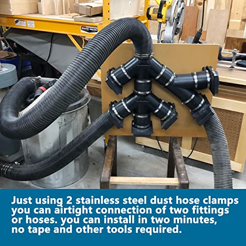 2 PCS 2.5 IN Dust Control Flex Hose Cuff 70148 Connector Ports Fit for 2-1/2” Dust Collection Hose with 4 Stainless Steel Clamps