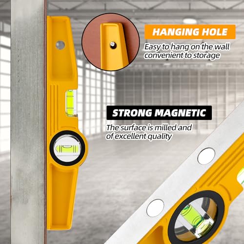 10 Inch Aluminum Die-Cast Magnetic Torpedo Level, Magnetic Professional Scaffolding Spirit Level, Torpedo Level with Rare Earth Magnet 250MM and Holster
