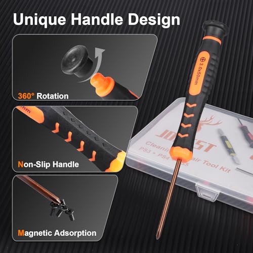 JOREST Cleaning Repair Tool Kit for PS5 PS4, with PH00 PH0 PH1 Phillips and T8 Torx Security Screwdriver set for Sony Playstation 3/4/5 Controller, Console, and Accessories, Crowbars, Tweezer, Screws - style: PS