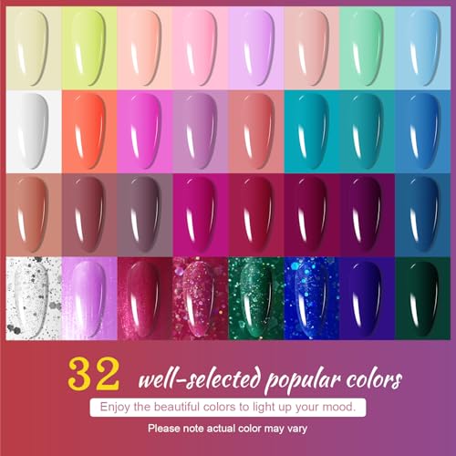 JODSONE Gel Nail Polish Kit with U V Light 32 Colors Gel Polish Set Soak Off Nail Kit Nail Art Salon or Home DIY Manicure Tools Gifts for Women - color: KIT-06