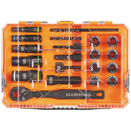 Klein Tools 65240 KNECT Impact Deep-Well Flip Socket and Low-Profile Pass Through Socket Set, SAE, 20-Piece, MODbox Case, 1/4-Inch and 3/8-Inch Drive - style: 20-Piece