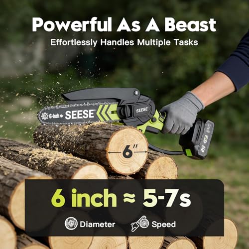6-inch Mini Chainsaw Cordless: Pure Copper Brushless Motor, High Efficiency, Low Noise, Up to 80-Min Runtime for Trimming, Shrub Pruning and Wood Cutting, Best Gifts for Father, Dad, Husband, Men
