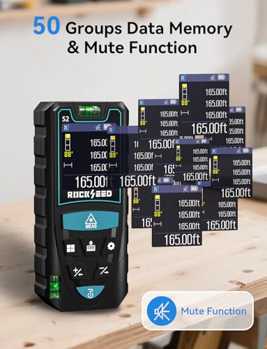 Laser Measuring Tool 165ft, RockSeed S2C Red Beam Laser Measure with Rotatable HD IPS Color Screen, 12 Measurement Modes, 3 Leveling Modes, 5 Units Switchable, for Stake Marking - color: Green Laser