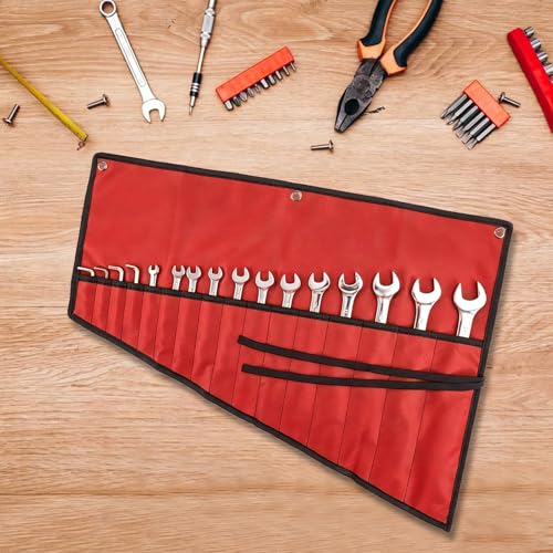 Wrench Organizer, Tool Roll Pouch,16-Pocket Waterproof Oxford Cloth - color: Red