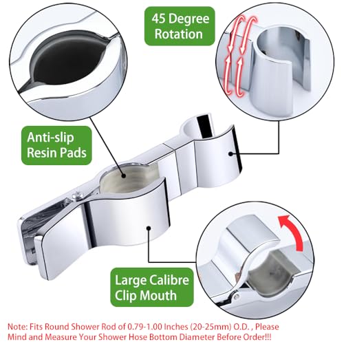 Adjustable Hand Shower Bracket for Slide Bar, Universal 20-25MM Rail Shower Head Holder Slider Clamp Bathroom Replacement 45 Degree Rotation Sprayer Holder