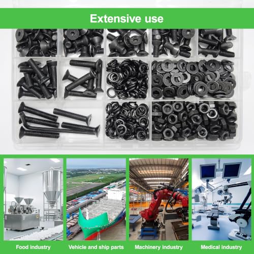 400Pcs M5 Countersunk Flat Head Phillips Machine Screws Assortment Kit, Nuts Washers with Screwdriver, M5x6/8/10/12/16/20/25/30mm for Electronics & Machinery - size: M5-400Pcs