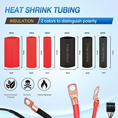 Nilight 150PCS Copper Wire Lugs and Heat Shrink Tubing | Heavy Duty 70PCS Battery Crimp Terminal and 80PCS 3:1 Heatshrink Tubes for 2 4 6 8 10 AWG Wires Distribution Box Battery Cable Solar Systems - color: 150PCS Copper Wire Lugs