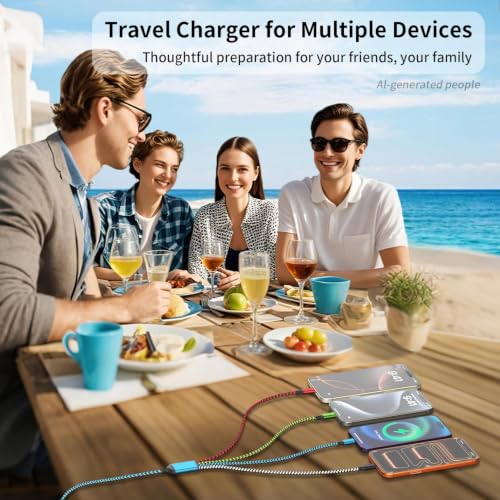 Cruise Essentials 4 in 2 Multi Charging Cable, USBA/ C Phone Charger Cord - color: Red&Blue&White&Green