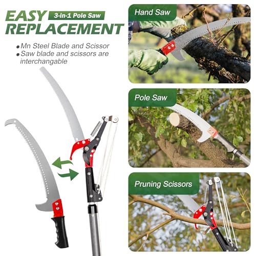 Walensee Pole Saws for Tree Trimming, Extendable Tree Pruner,Manual Branch Timmer with Blade and Scissors High Branches Pruning Fiberglass Pole Pruner and Cutter Garden Tool with Storage Bag 7.2-27FT - size: 27 FT
