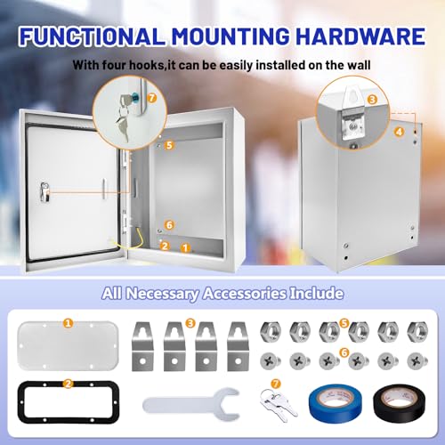 Electrical Junction Box 16x12x6, NEMA 4X IP66 Steel Enclosure Box - size: 16 x 12 x 6''