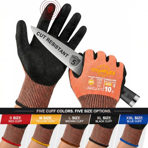 TitanFlex A5 Cut Resistant Work Gloves, Extreme Protection, Sandy Nitrile - size: X-Large