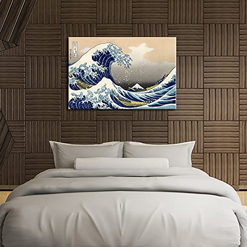 Wieco Art Great Wave of Kanagawa Katsushika Hokusai Giclee Canvas Prints Wall Art Abstract Seascape Pictures Paintings for Living Room Home Decorations Large Modern Stretched and Framed Sea Artwork - size: 36"L x 24"W