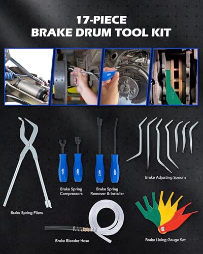 OMT 17pc Drum Brake Tool Kit with Spring Compressors and Adjusting Spoons