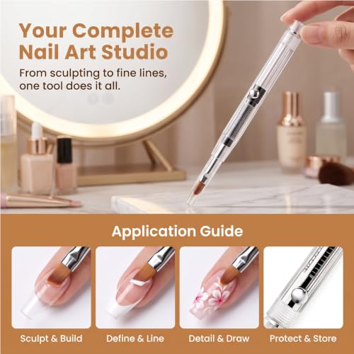 Nail Art Brushes Set, 3-in-1 Clean Up Brushes with Angled/Flat/Round Tips, French Tip Brush, Gel Polish Liner Brush, Nail Art Tools for Design Painting DIY