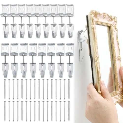 Okllen 16 Pcs Adjustable Picture Hangers J Hooks, Heavy Duty Mirror Picture Frame Hanging Kit with Hangers Hooks, Supports up to 100 Lbs