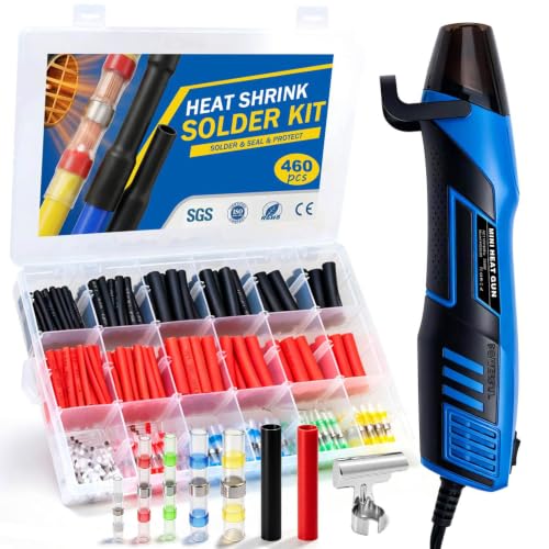 350W Mini Heat Gun for Heat Shrink Tubing, 460PCS 10-26 AWG Solder Seal Wire Connectors & Waterproof Shrink Tube Kit, Portable Hot Air Gun with 2-Temp Max 752°F (400°C) for Automotive, Wiring Repair - size: 460pcs (with heat gun)