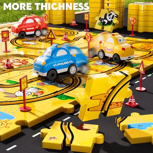 Beby Buty 64PCS Puzzle Race Cars Track Set Toys for Kids, Puzzle Racer Kids Car Track Set Ages 3-5 4-6, Toys Gifts for 3 4 5 Year Old Boys, 3 4 5 Year Old Boys Ideal Gift - style: 64 PCS Animal Theme