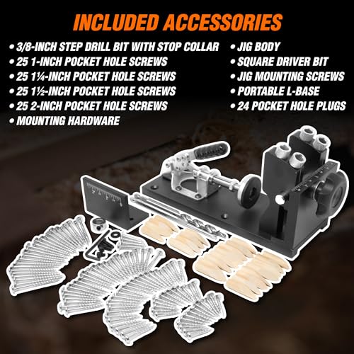 WEN Pocket Hole Jig Kit, Metal, Step Drill Bit, Self-Tapping Screws, and L-Base (WA1527) - style: Pocket Hole Jig Kit