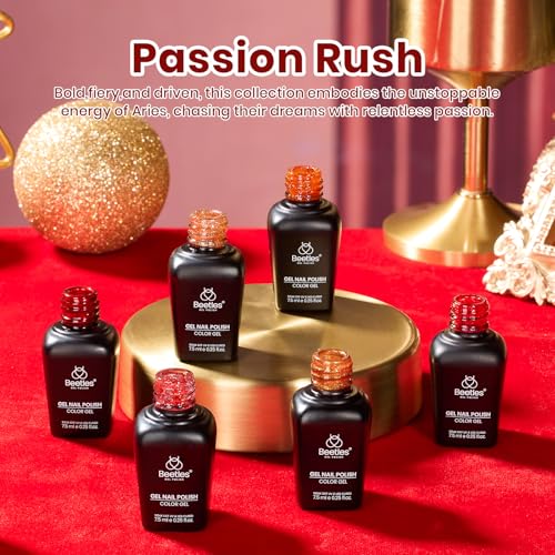 Beetles Fall Glitter Gel Polish, Passion Rush Red Orange Gold Glitter Nails - color: A - Mixed Finishes | Passion Rush