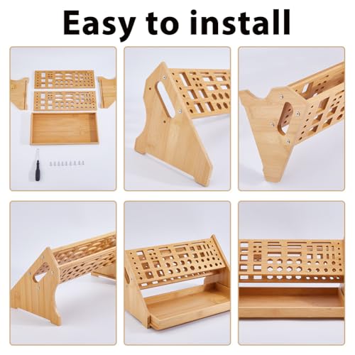 DICOSMETIC 1Set Wood Screwdriver Organizer 12.28x6.69x6.89 Inch Screwdriver Storage Rack Desktop Hand Tool Stand Repair Tool Storage Holder 53 Slots Workbench Rack for Hammer Wrench